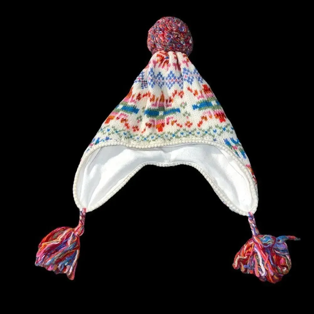 Gap kids lambs wool and fleece kids stocking hat with pom pom tassels. Kids L/XL